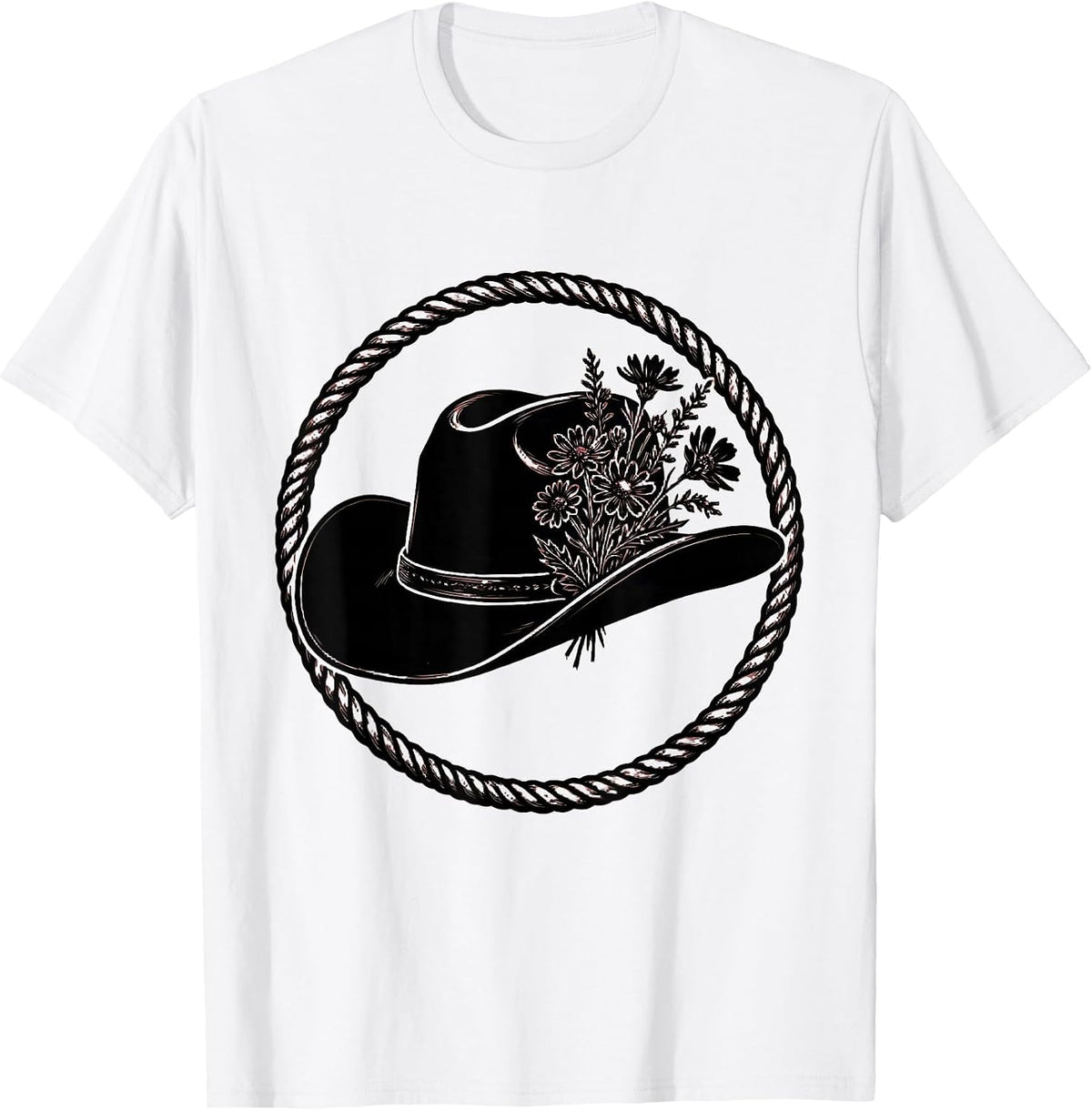Men's Wildflower Cowgirl Hat Boho Western Graphic T-Shirt - White