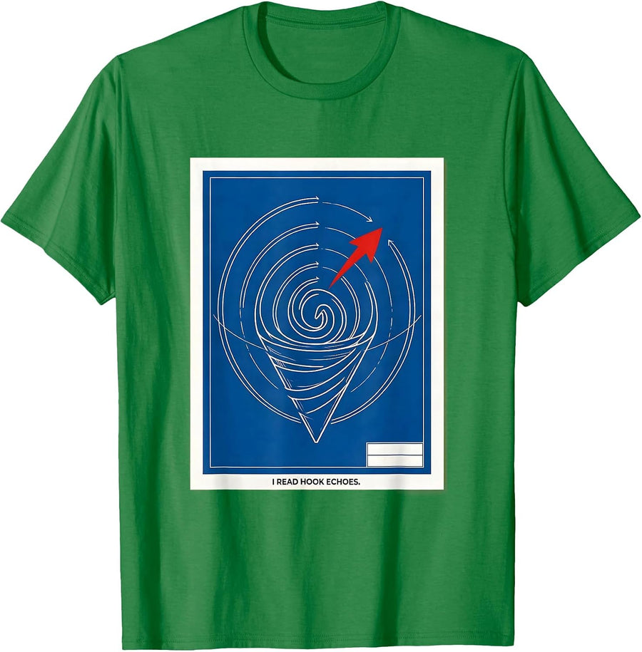 Men's I Read Hook Echoes Technical Blueprint Meteorology Storm T-Shirt - Kelly Green