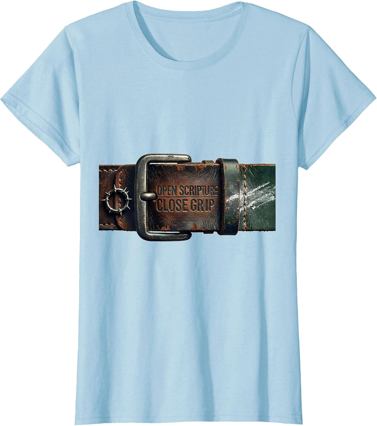 Open Scripture Close Grip Vintage Christian Gym Humor T-Shirt - Baby Blue