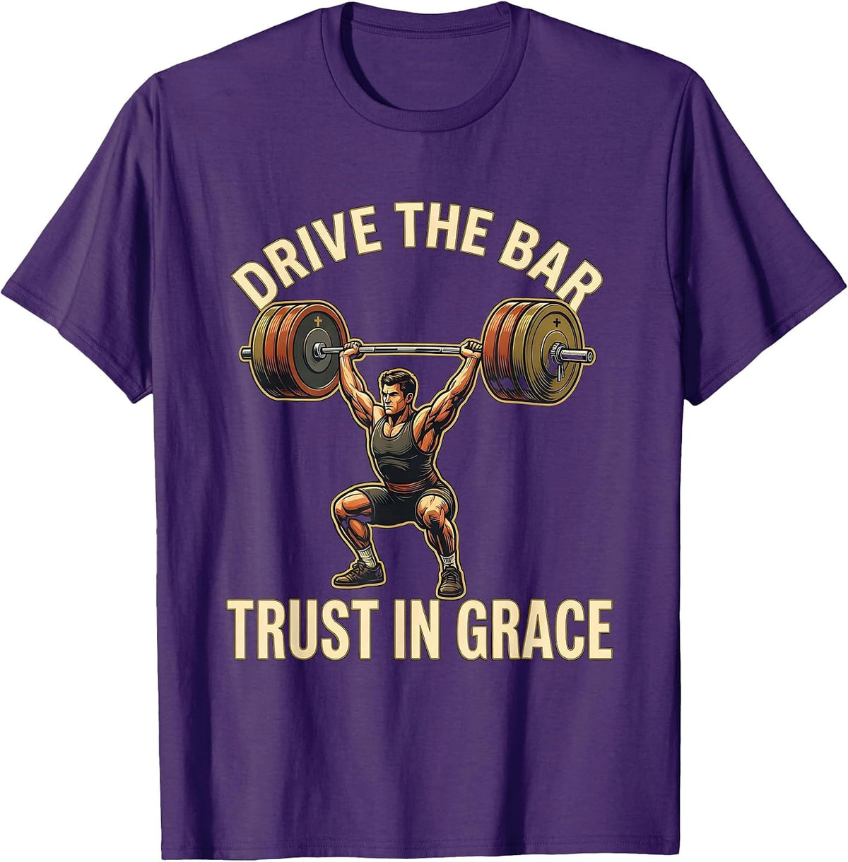 Men's Drive The Bar, Trust In Grace Funny Christian Gym T-Shirt - Purple