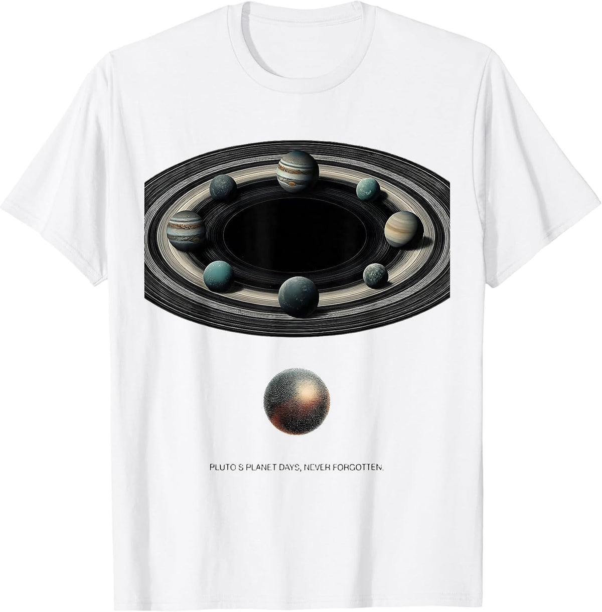 Men's Pluto's Planet Days Never Forgotten Retro Funny Science T-Shirt - White