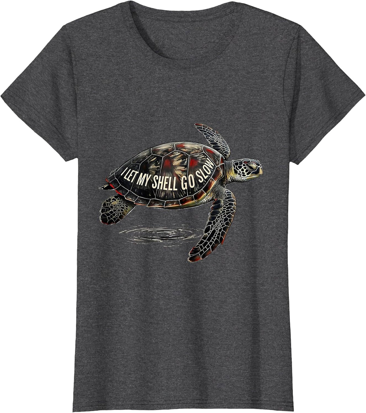 Women's I Let My Shell Go Slow Ink Brush Sea Turtle Ocean Animal T-Shirt - Dark Heather Grey