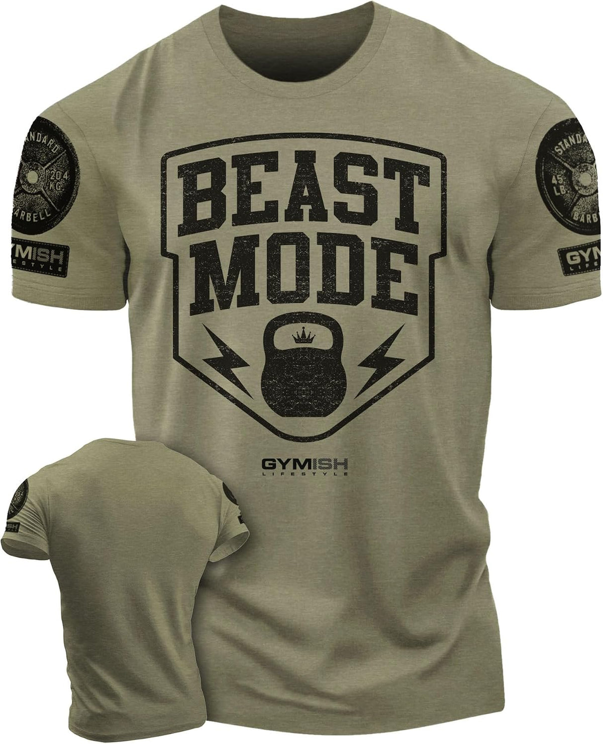 Gymish Lifestyle Beast Mode Gym Workout Shirt for Men - Bodybuilding Gym T-Shirt - SM - 3XL - 1. Beast Mode Military Green