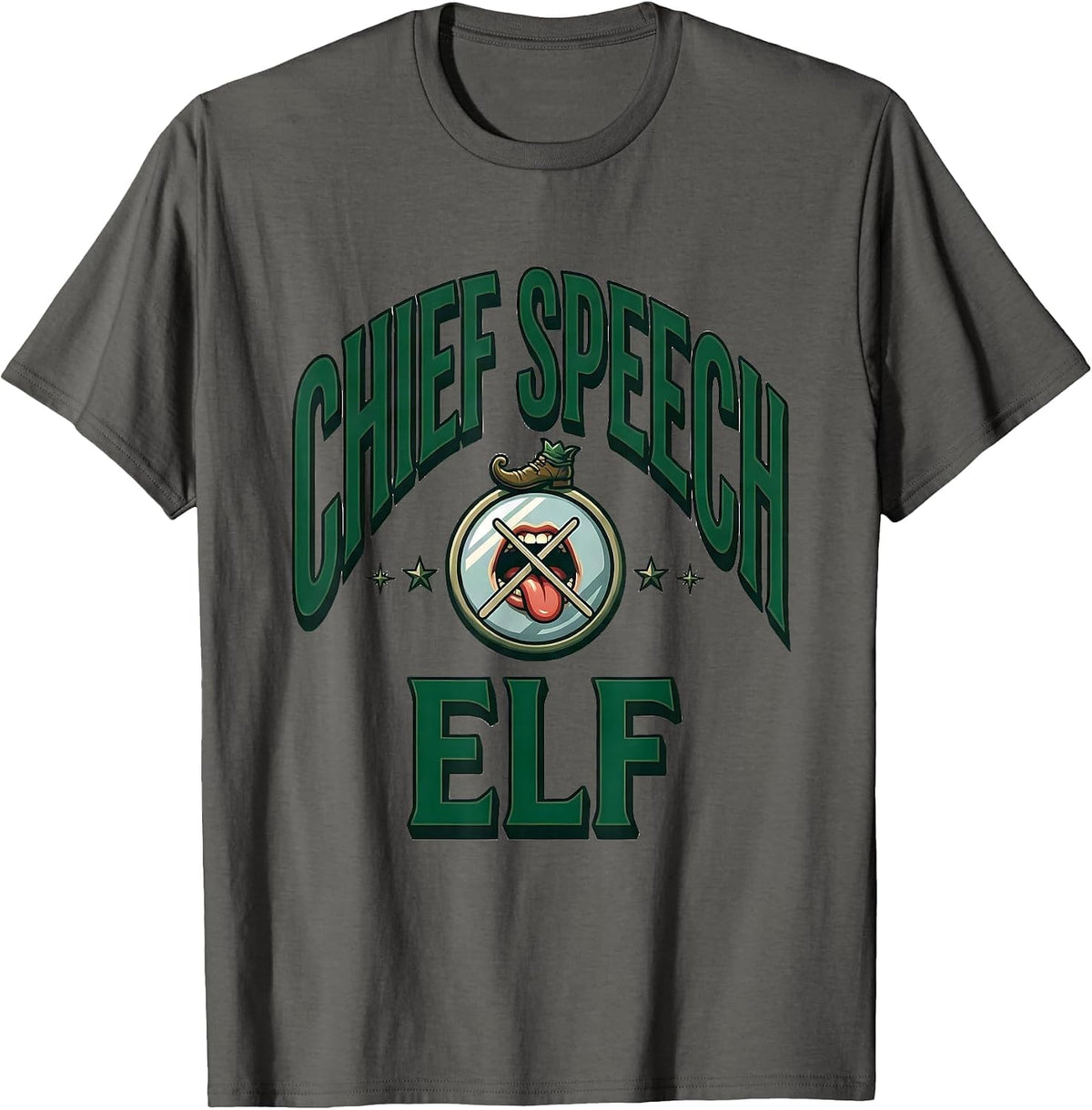 Chief Speech Elf Retro Groovy Speech Therapy SLP Christmas T-Shirt - Asphalt Grey