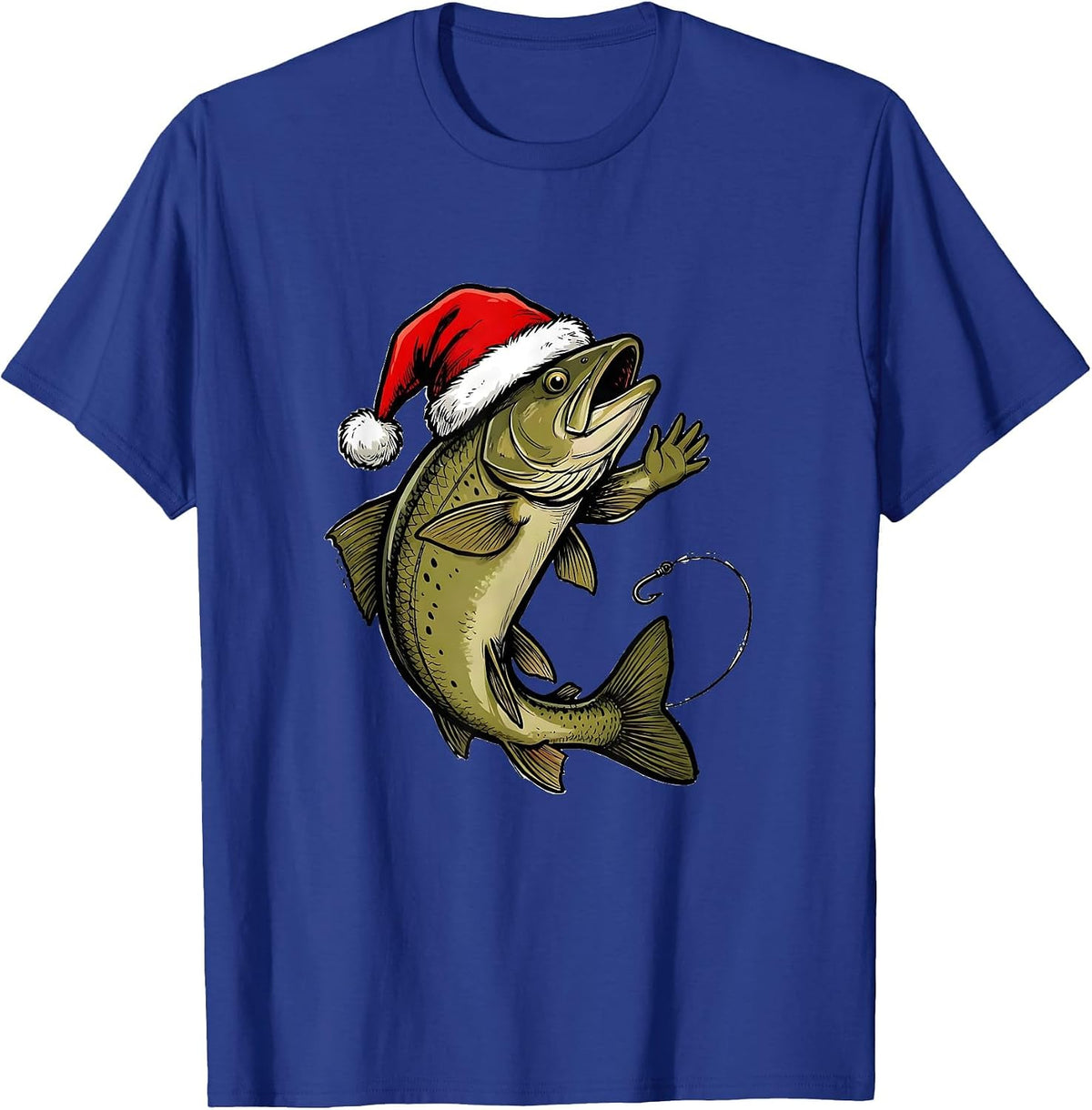 Men's Leaping Trout Santa Hat Christmas Fishing Gift T-Shirt - Royal Blue