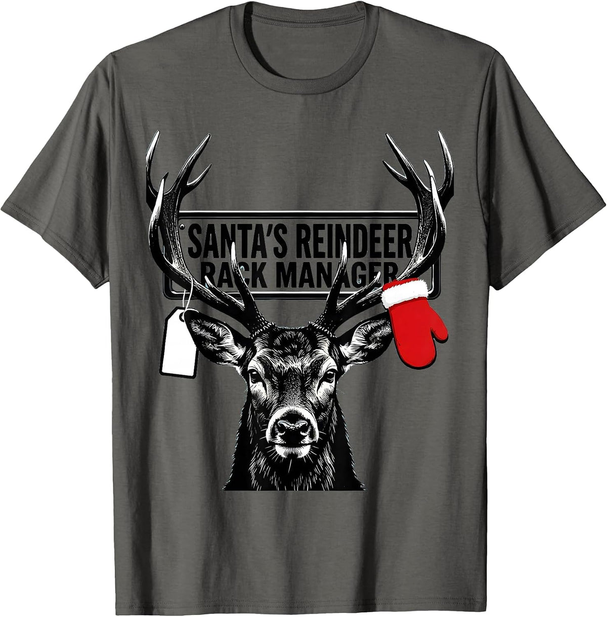 Men's Santa's Reindeer Rack Manager Funny Deer Hunter Christmas T-Shirt - Asphalt Grey