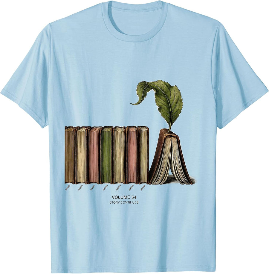 Men's Volume 54 Story Continues Botanical Bookworm Birthday Gift T-Shirt - Baby Blue