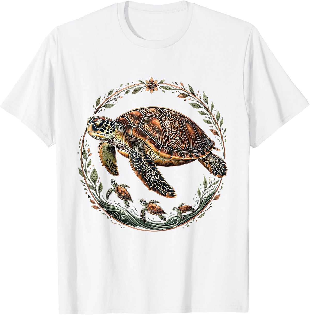 Men's Mama Turtle Guiding Hatchlings to the Ocean T-Shirt - White