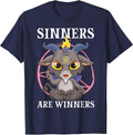 Sinners are Winners Satanic Baphomet Satan Goat Pentagram T-Shirt - Navy Blue