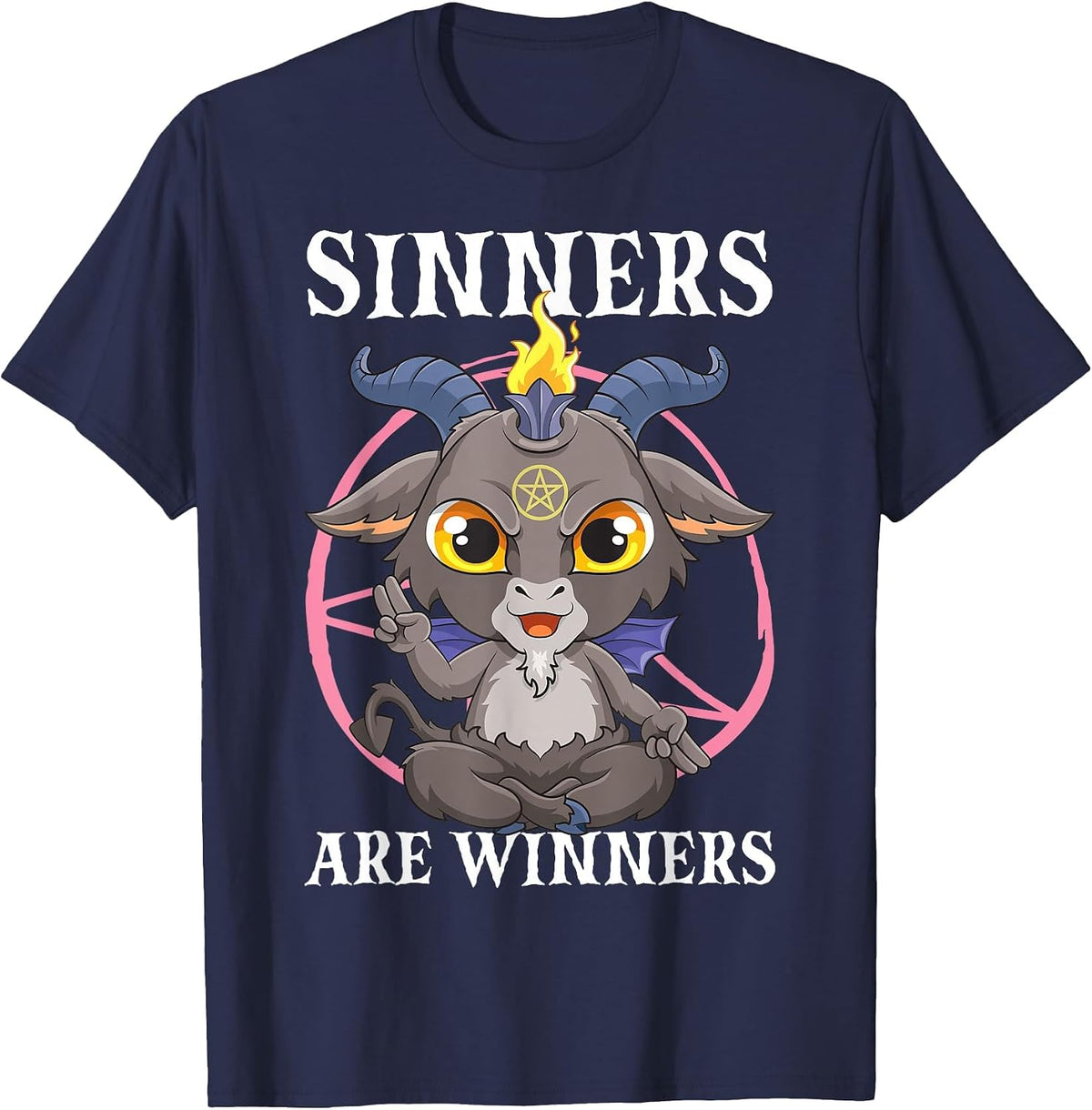 Sinners are Winners Satanic Baphomet Satan Goat Pentagram T-Shirt - Navy Blue