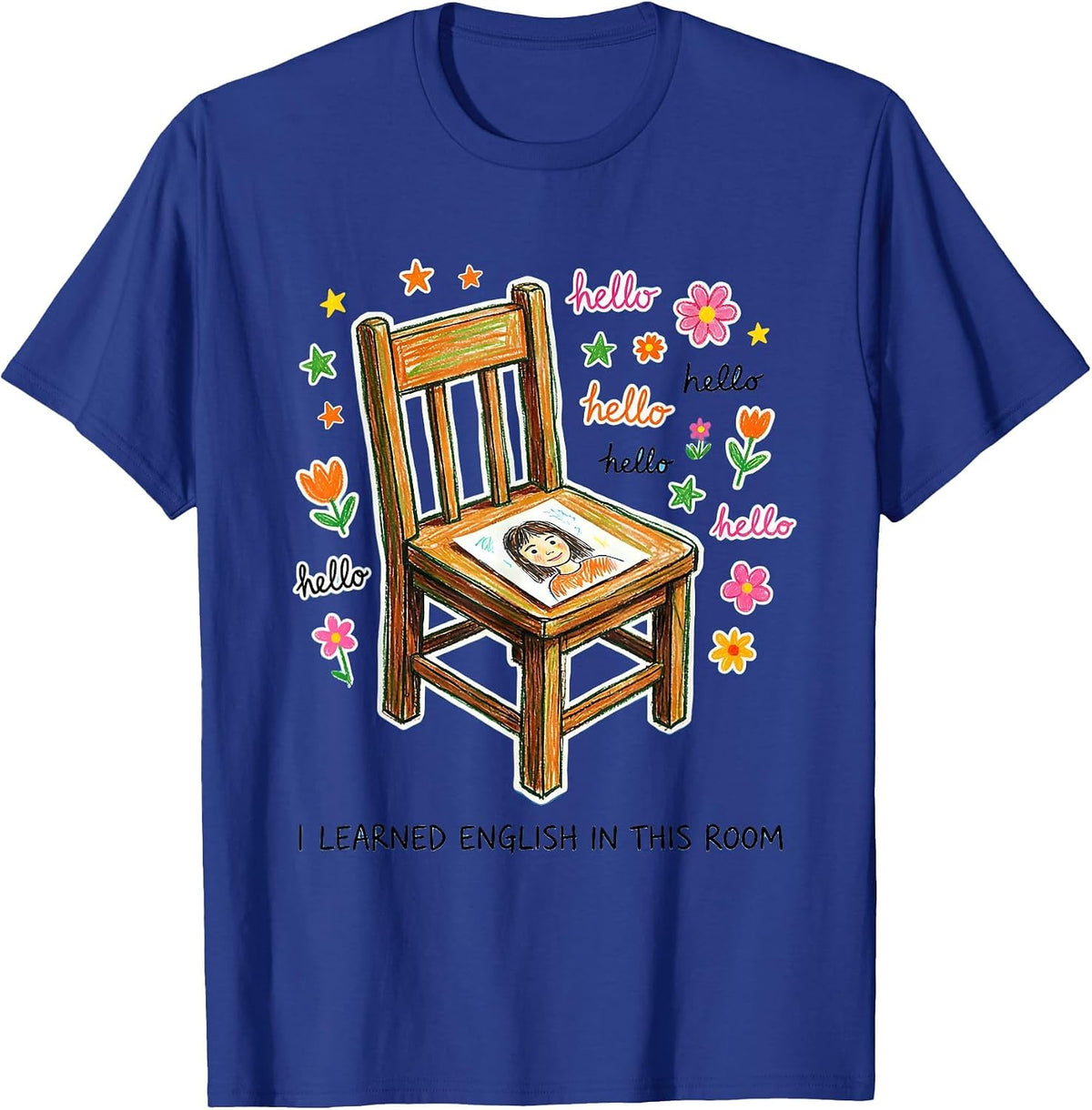Men's I Learned English In This Room Naive Kidcore ESL English T-Shirt - Royal Blue