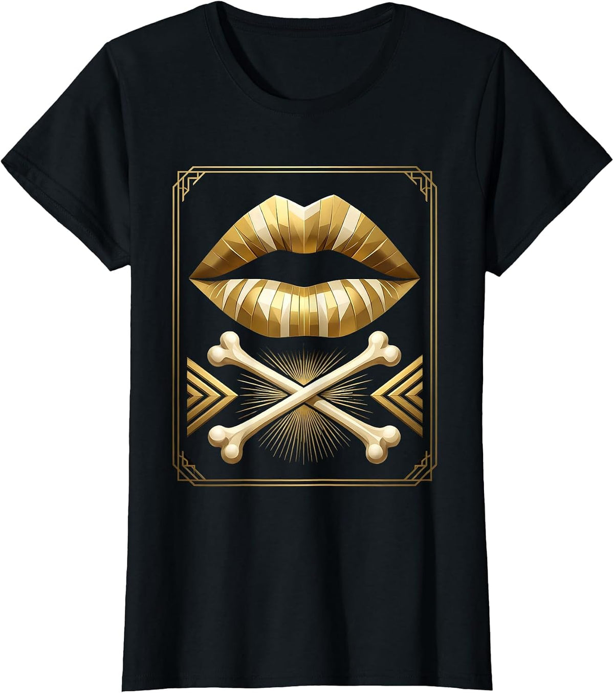 XO Lips and Bones Graphic Design T-Shirt - Black