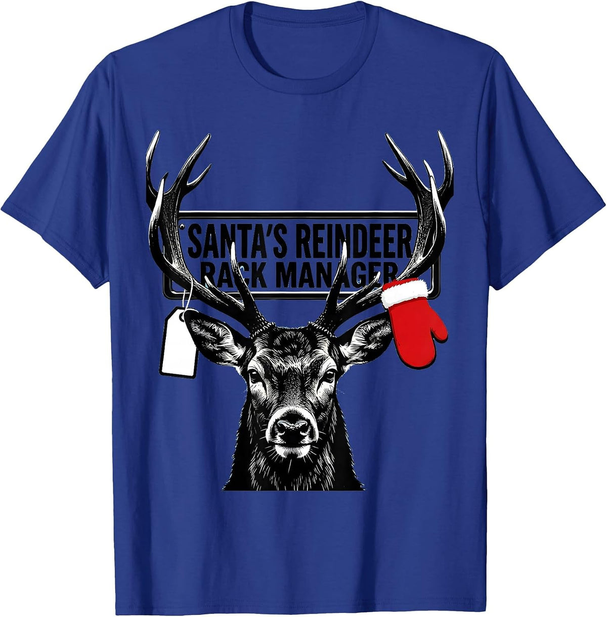 Men's Santa's Reindeer Rack Manager Funny Deer Hunter Christmas T-Shirt - Royal Blue