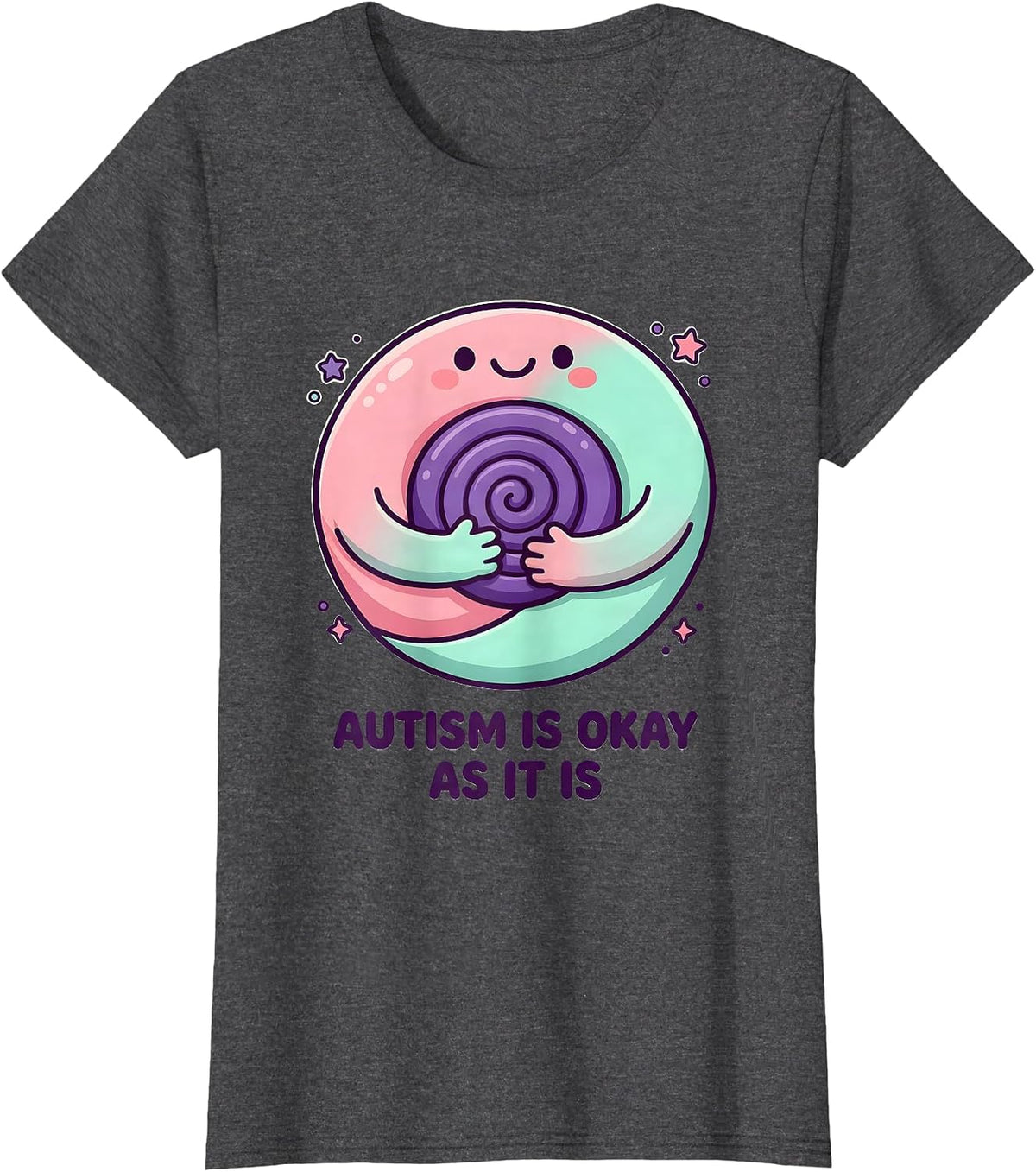 Women's Autism Is Okay As It Is Cute Kawaii Neurodiversity Awareness T-Shirt - Dark Heather Grey