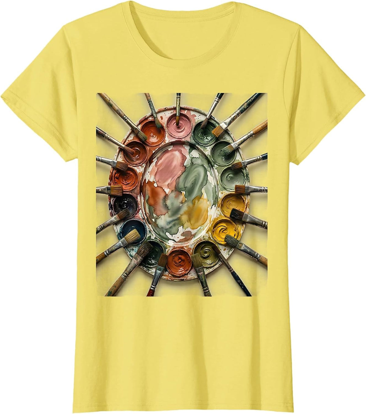 Women's Watercolor Palette Art Preschool Teacher Gift T-Shirt - Lemon Yellow