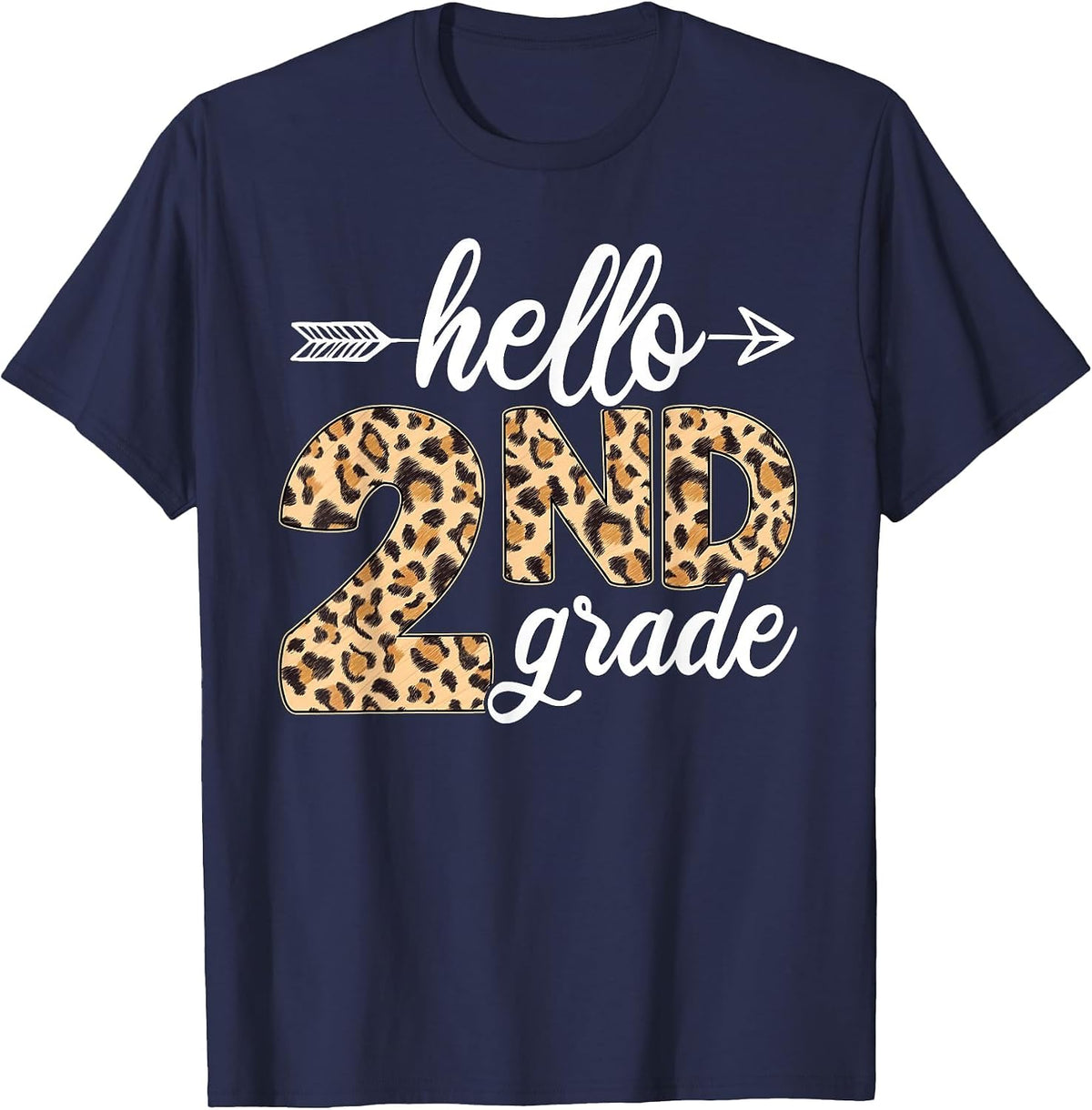 Hello 2nd Second Grade Leopard Back to School Teacher Kid T-Shirt - Navy Blue