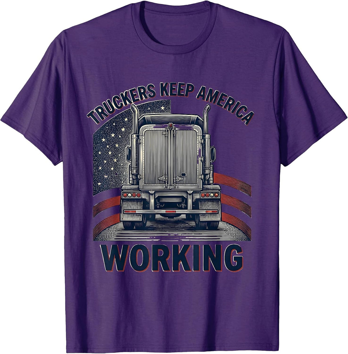 Men's Truckers Keep America Working Patriotic Semi Truck Driver T-Shirt - Purple