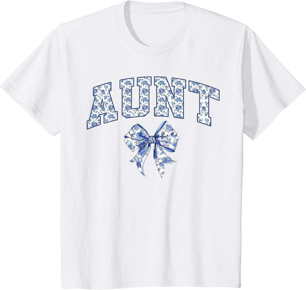 Aunt Coquette Toile Blue Bow Floral Family Matching T-Shirt - White