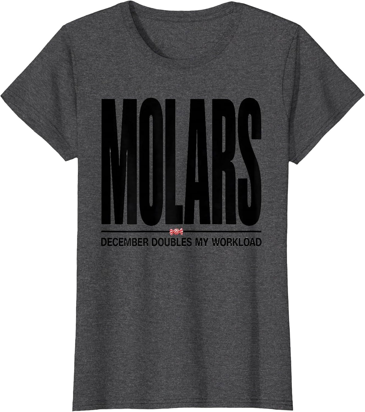 Women's December Doubles My Molars Workload Funny Dentist Christmas T-Shirt - Dark Heather Grey