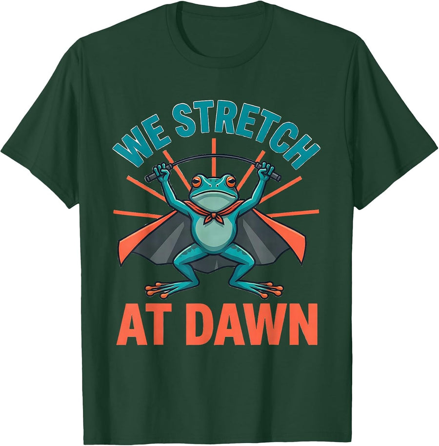 We Stretch At Dawn Funny Teacher Frog Back to School T-Shirt, Men, Dark Green, Large - As Pictured