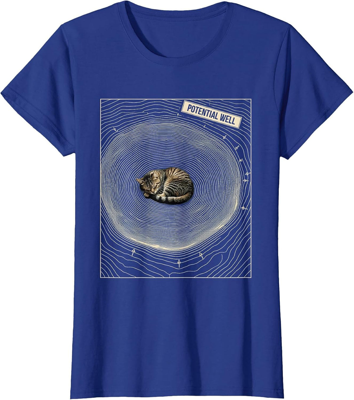 Women's Potential Well Topographic Contour Funny Cat Science Pun T-Shirt - Royal Blue