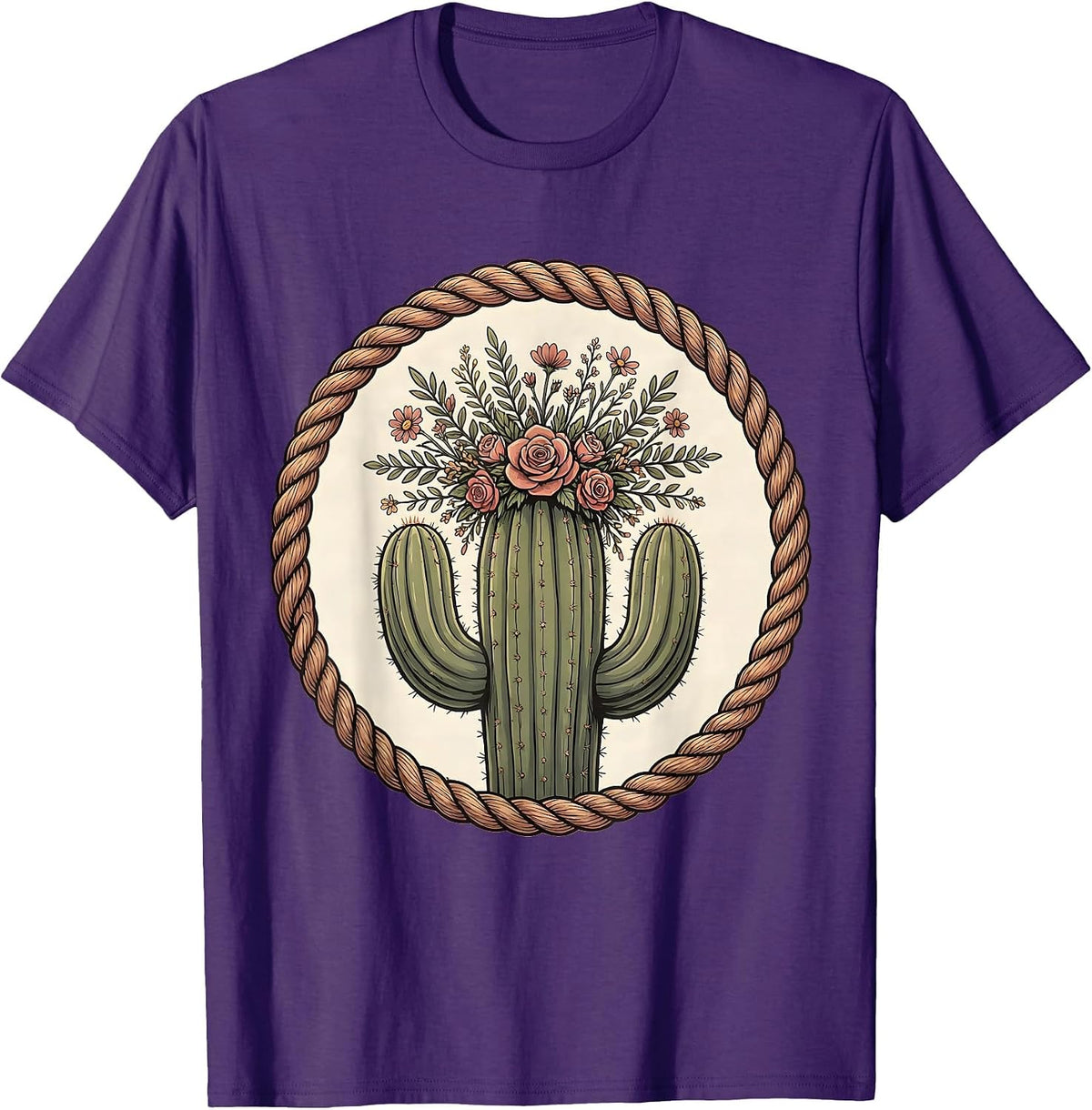 Floral Crown Cactus Western Desert Design T-Shirt - Purple