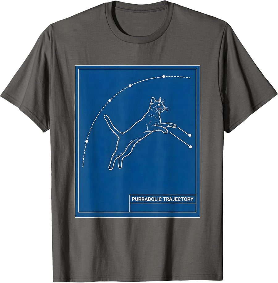 Purrabolic Trajectory Funny Science Cat Teacher Student Math T-Shirt - Asphalt Grey