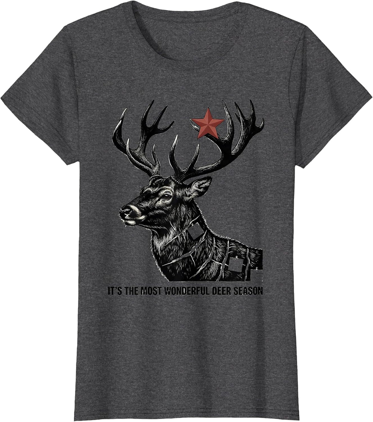Women's It's the Most Wonderful Deer Season Funny Hunting Christmas T-Shirt - Dark Heather Grey