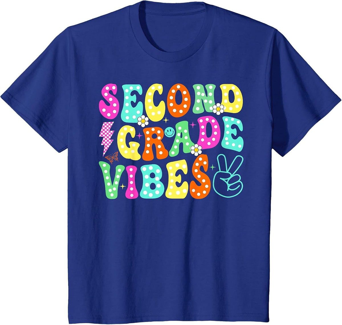 Second 2nd Grade Vibes Back to School Groovy Teacher Student T-Shirt - Royal Blue