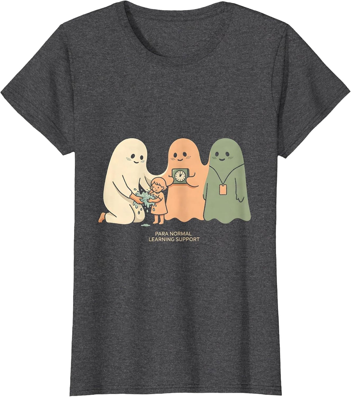 Women's Para Normal Learning Support Paraeducator Halloween Ghost T-Shirt - Dark Heather Grey