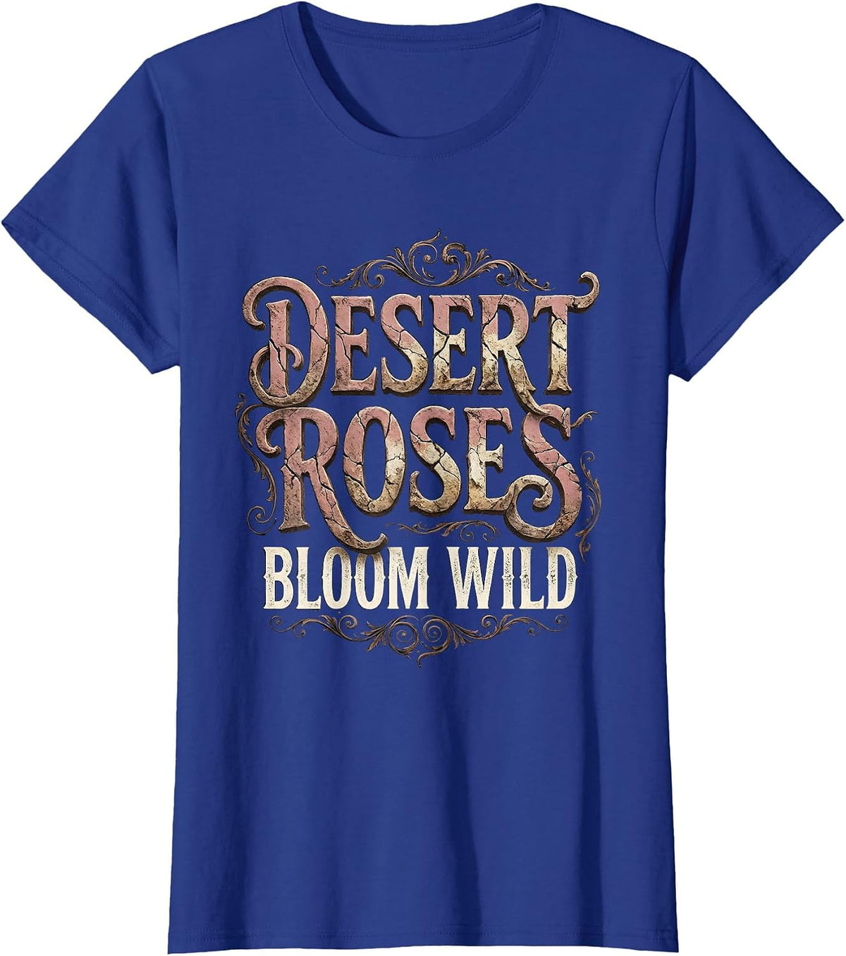 Women's Desert Roses Bloom Wild Western Floral Design T-Shirt - Royal Blue