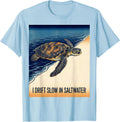 Men's I Drift Slow In Saltwater Ukiyo-e Sea Turtle Lover Beach T-Shirt - Baby Blue