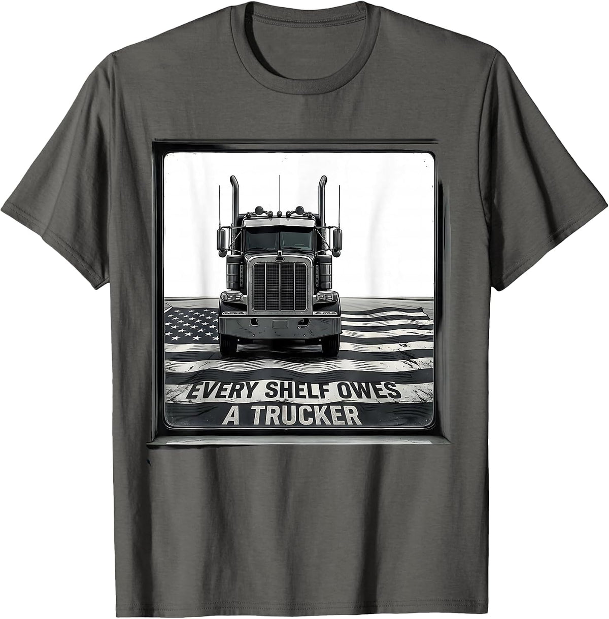 Men's Every Shelf Owes A Trucker Patriotic American Flag Semi T-Shirt - Asphalt Grey