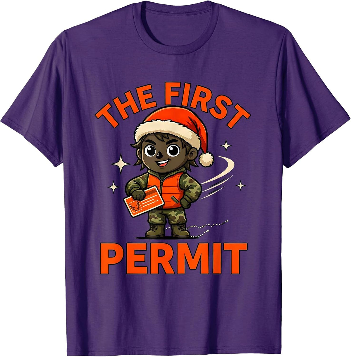 THE FIRST PERMIT Funny Deer Hunter Christmas Cartoon T-Shirt - Purple