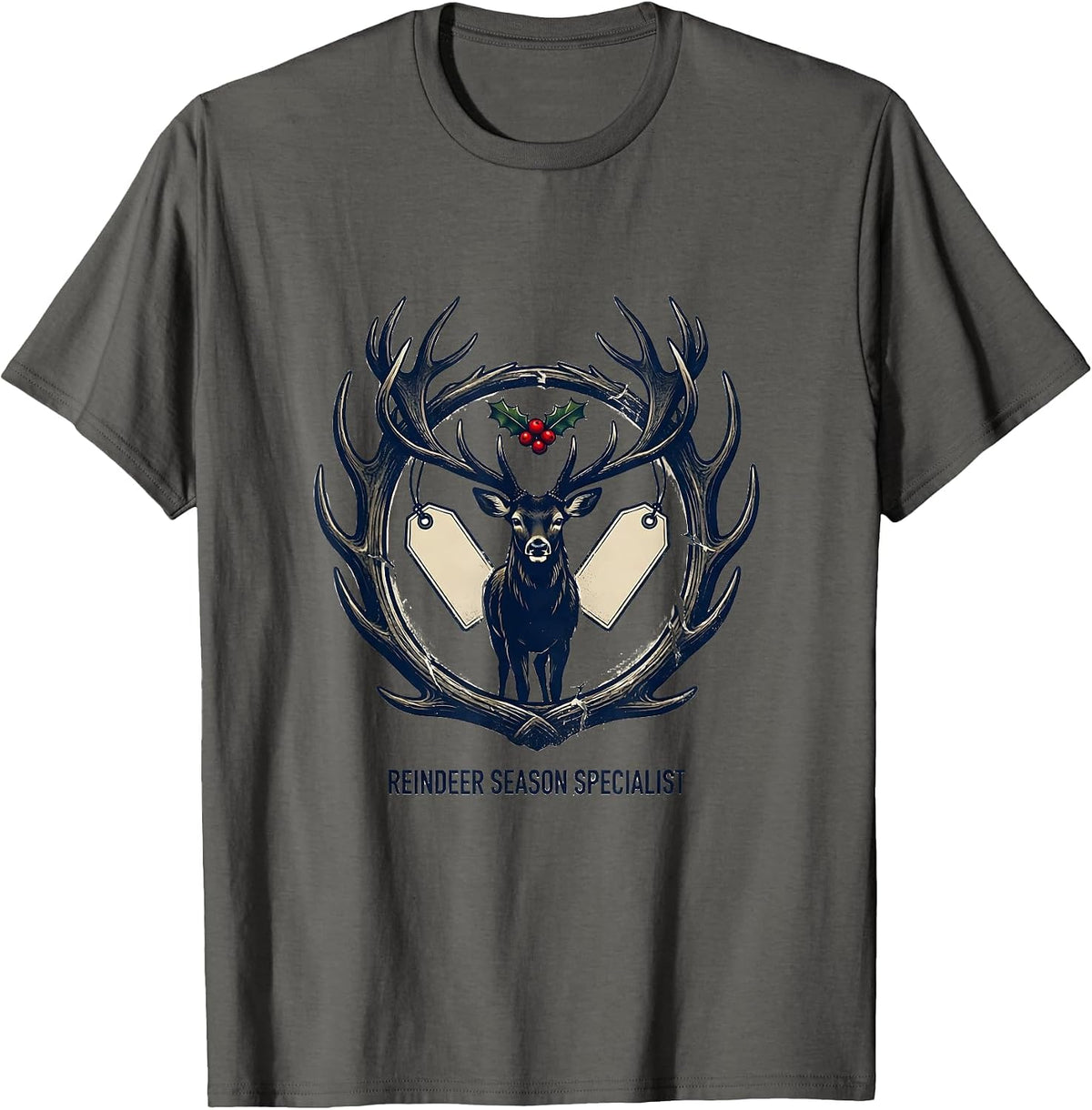 Men's Reindeer Season Specialist Funny Christmas Deer Hunter Humor T-Shirt - Asphalt Grey