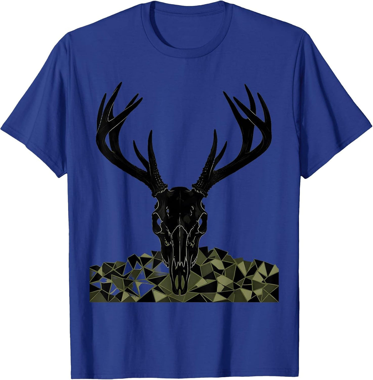 Men's Deer Skull Antlers Camo Field Hunting Graphic T-Shirt - Royal Blue