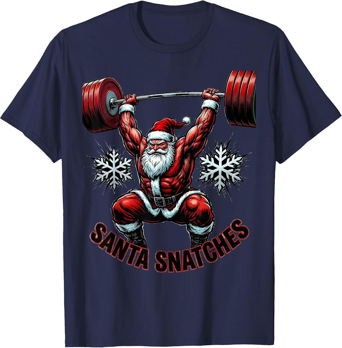 Men's Santa Snatches Comic Book Funny Christmas Gym Bodybuilding T-Shirt - Navy Blue
