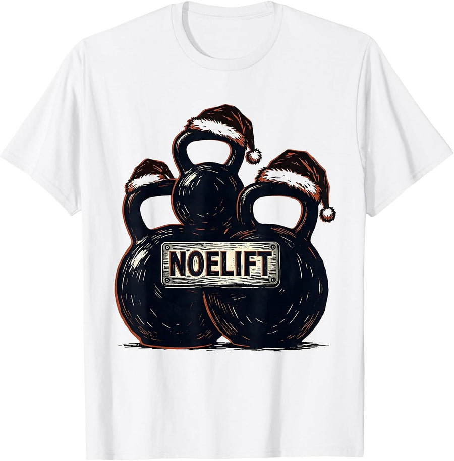 Men's Noelift Funny Christmas Gym Weightlifting Santa Hat Fitness T-Shirt - White