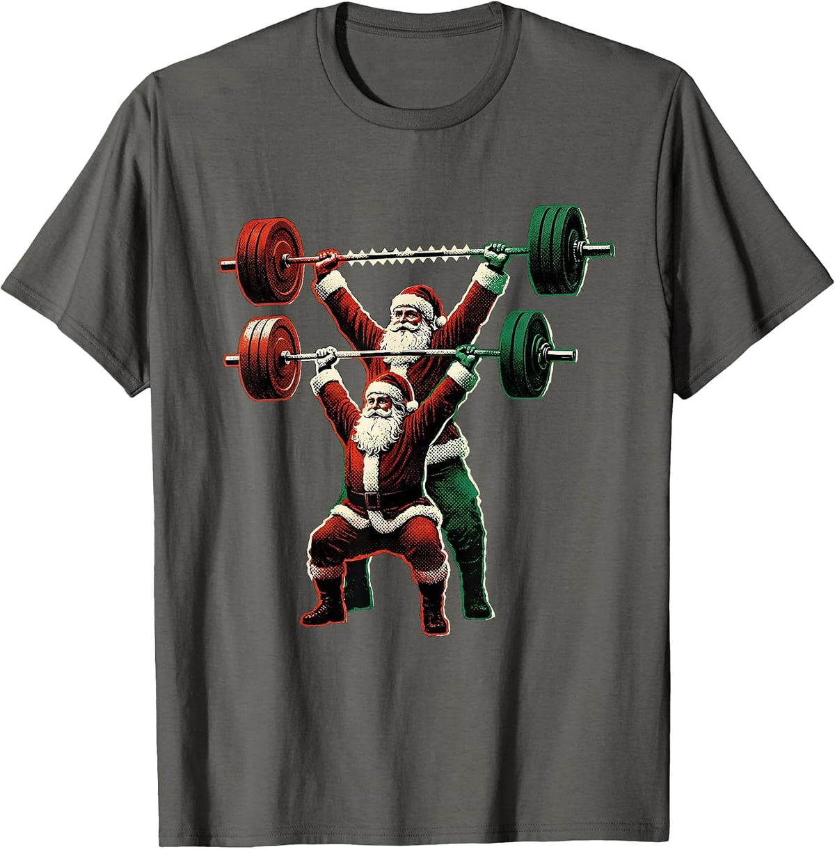 Men's Santa Barbell Snatch Gym Humor Christmas Weightlifting T-Shirt - Asphalt Grey