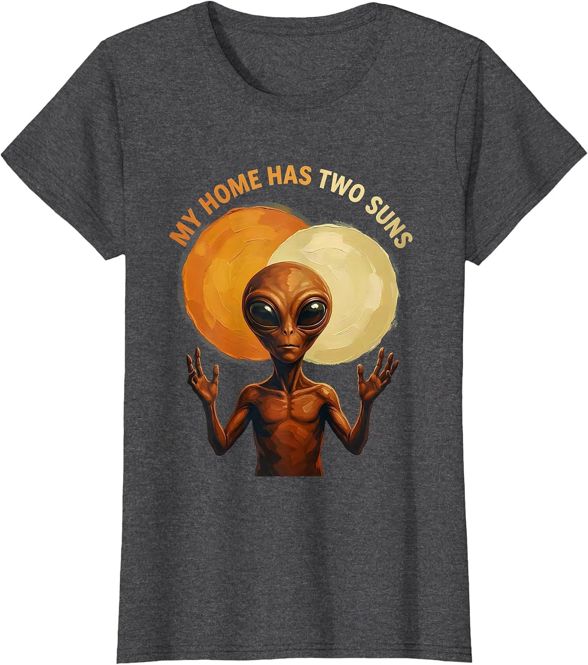 Women's My Home Has Two Suns Alien Space Design T-Shirt - Dark Heather Grey