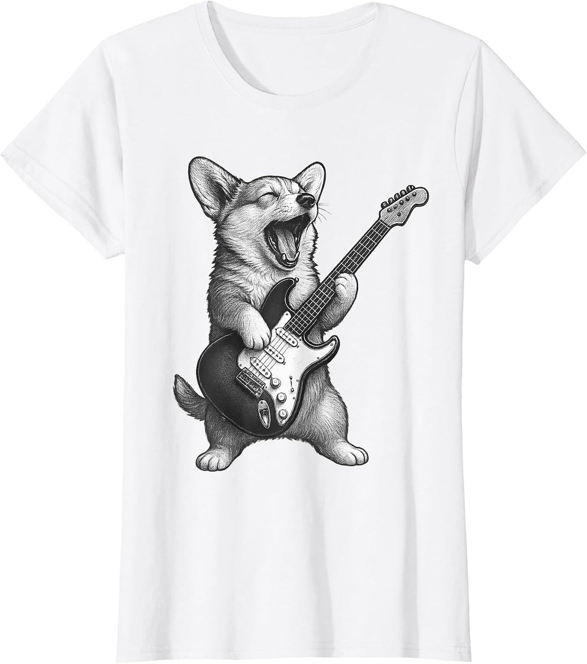 Corgi Playing Guitar Rock Music Dog Lover T-Shirt - White