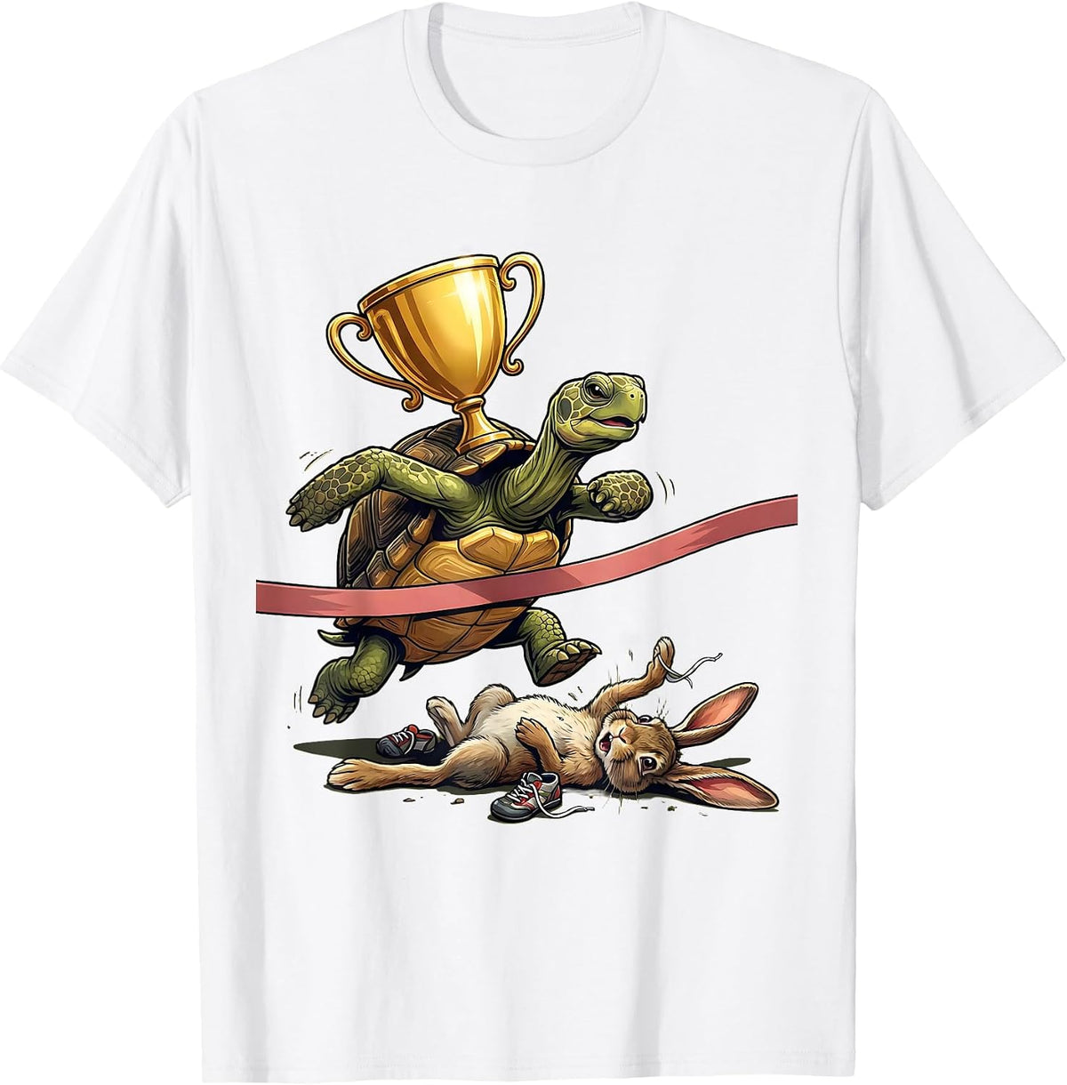 Funny Turtle Wins Sprint Race Against Rabbit T-Shirt - White