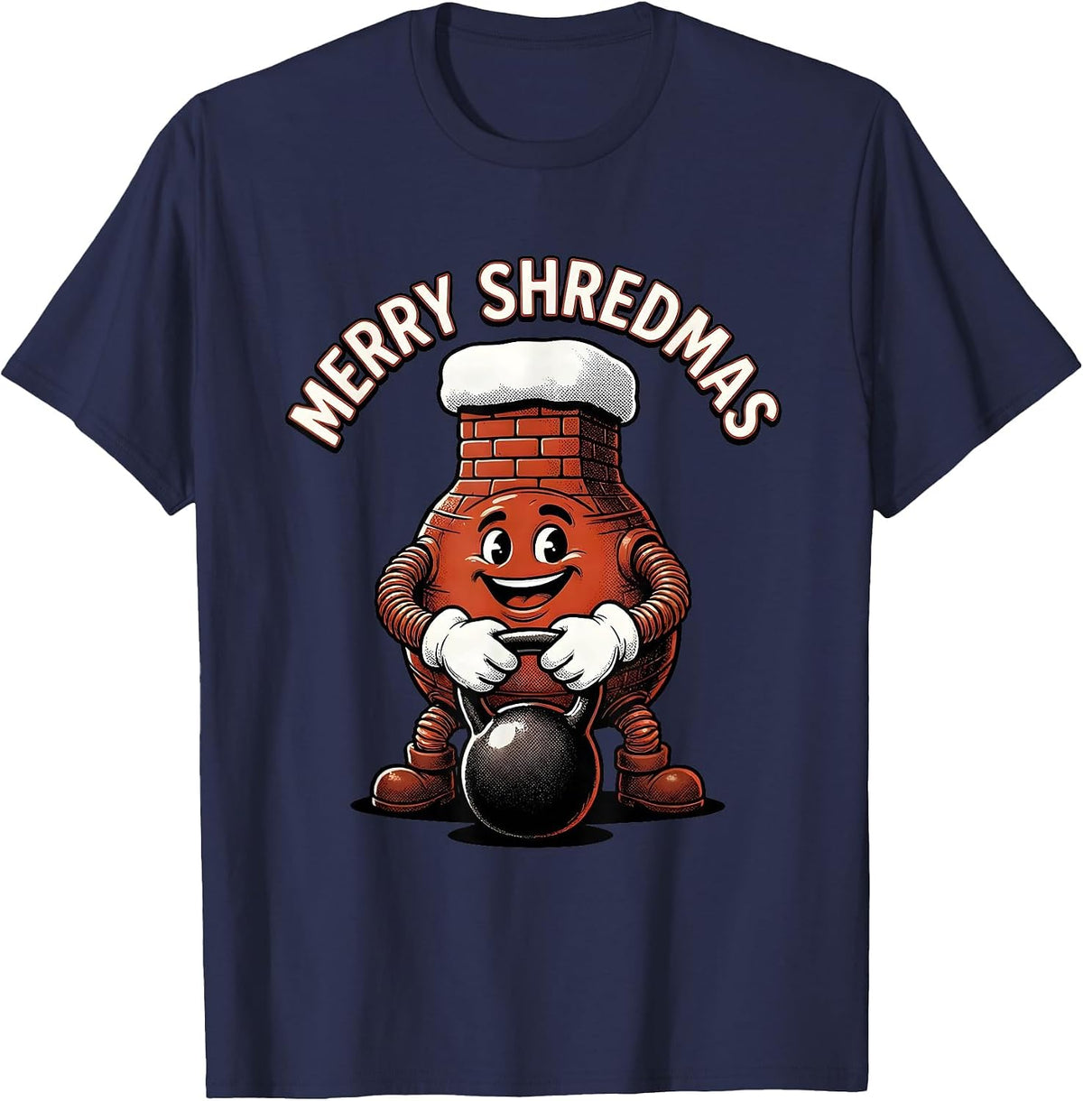 Merry Shredmas Retro Cartoon Funny Christmas Gym T-Shirt - Navy Blue