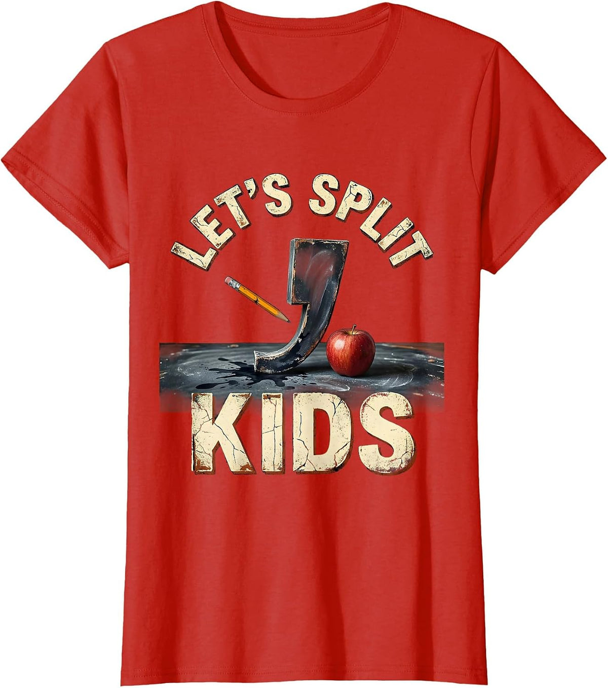 Let's Split Kids Funny Grammar Teacher Punctuation Humor T-Shirt - Red