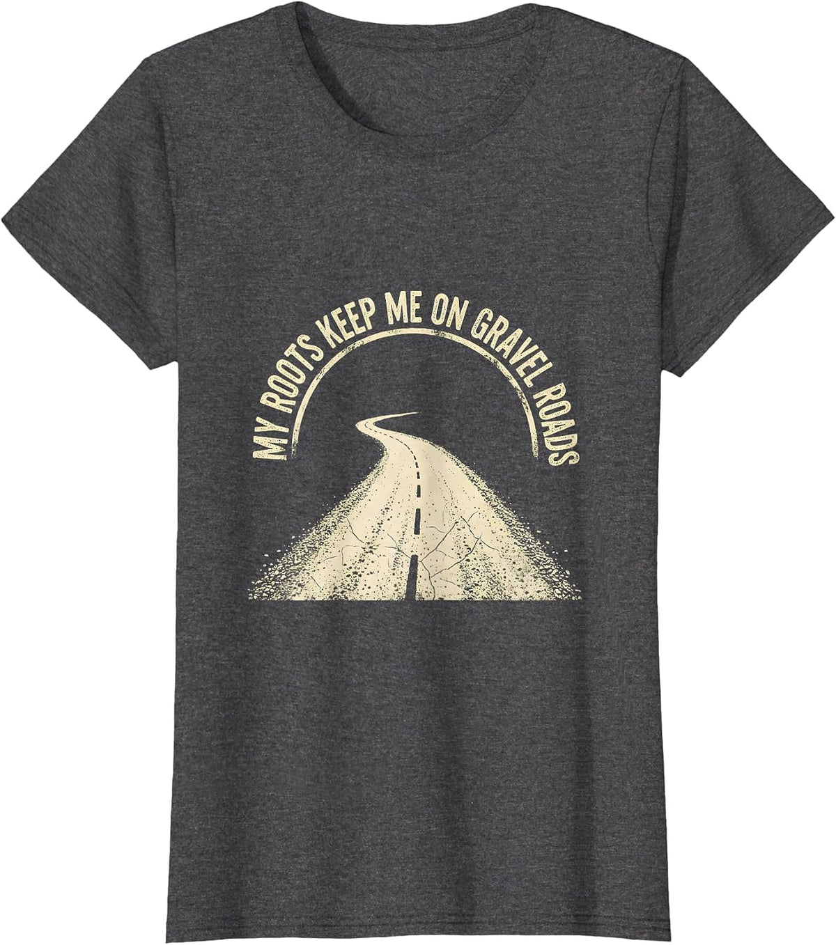Women's My Roots Keep Me On Gravel Roads Boho Western Country Music T-Shirt - Dark Heather Grey