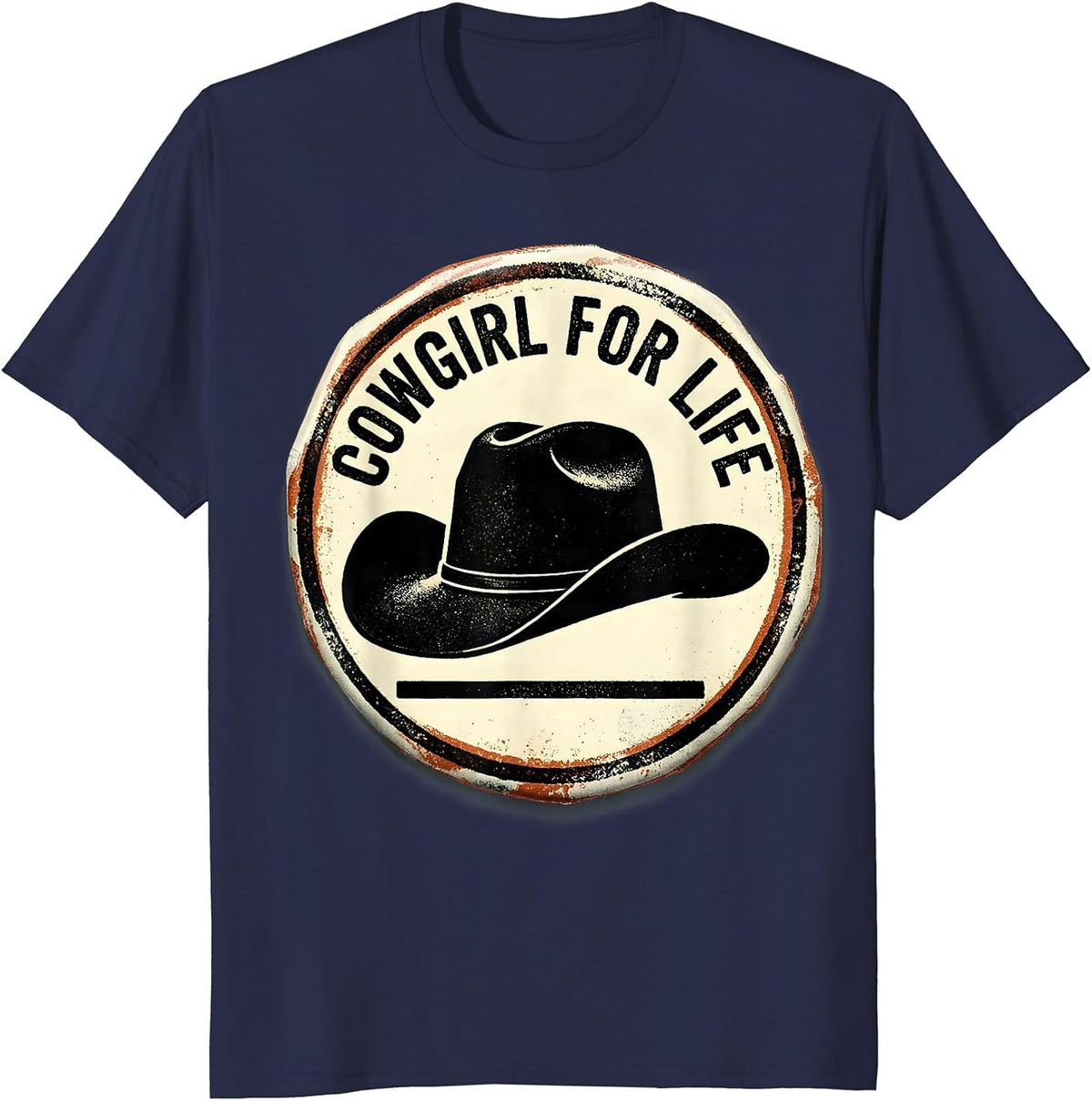 Cowgirl For Life Retro Western Rodeo Identity Pride T-Shirt - Navy Blue
