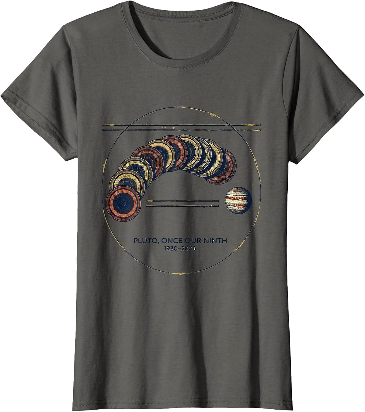 Women's Pluto, Once Our Ninth 1930–2006 Vintage Funny Space Science T-Shirt - Asphalt Grey