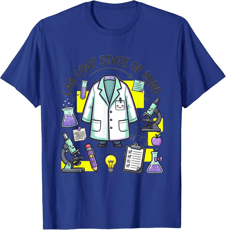Lab Coat State of Mind Science Teacher Design T-Shirt - Royal Blue
