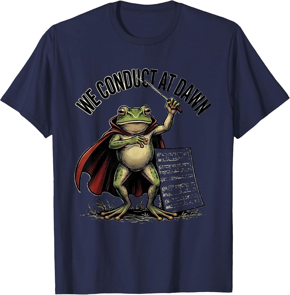 We Conduct At Dawn Cartoon Frog Teacher Back To School Humor T-Shirt - Navy Blue