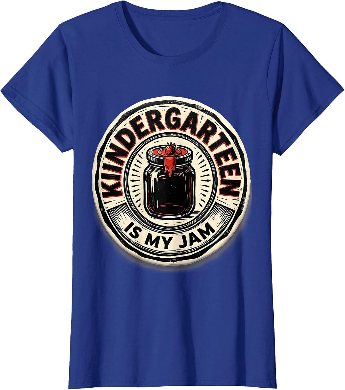 Women's Kindergarten Is My Jam Strawberry Teacher Back to School T-Shirt - Royal Blue